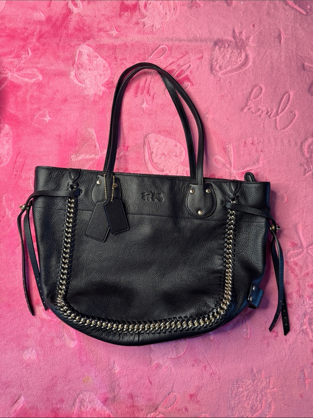Coach Soft Pebbled Leather Whipstitch Tote Black Gold Horse & Carriage — Rare